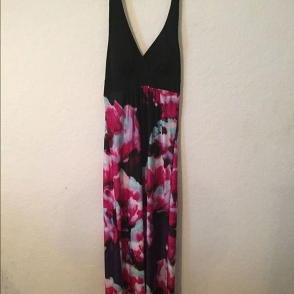 Black halter floral maxi dress large